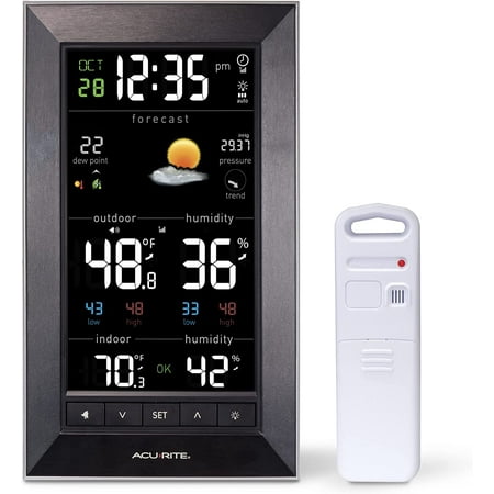 Digital Vertical Weather Forecaster with Indoor/Outdoor Temperature, Humidity, and Date and Time (01121M) , BLACK