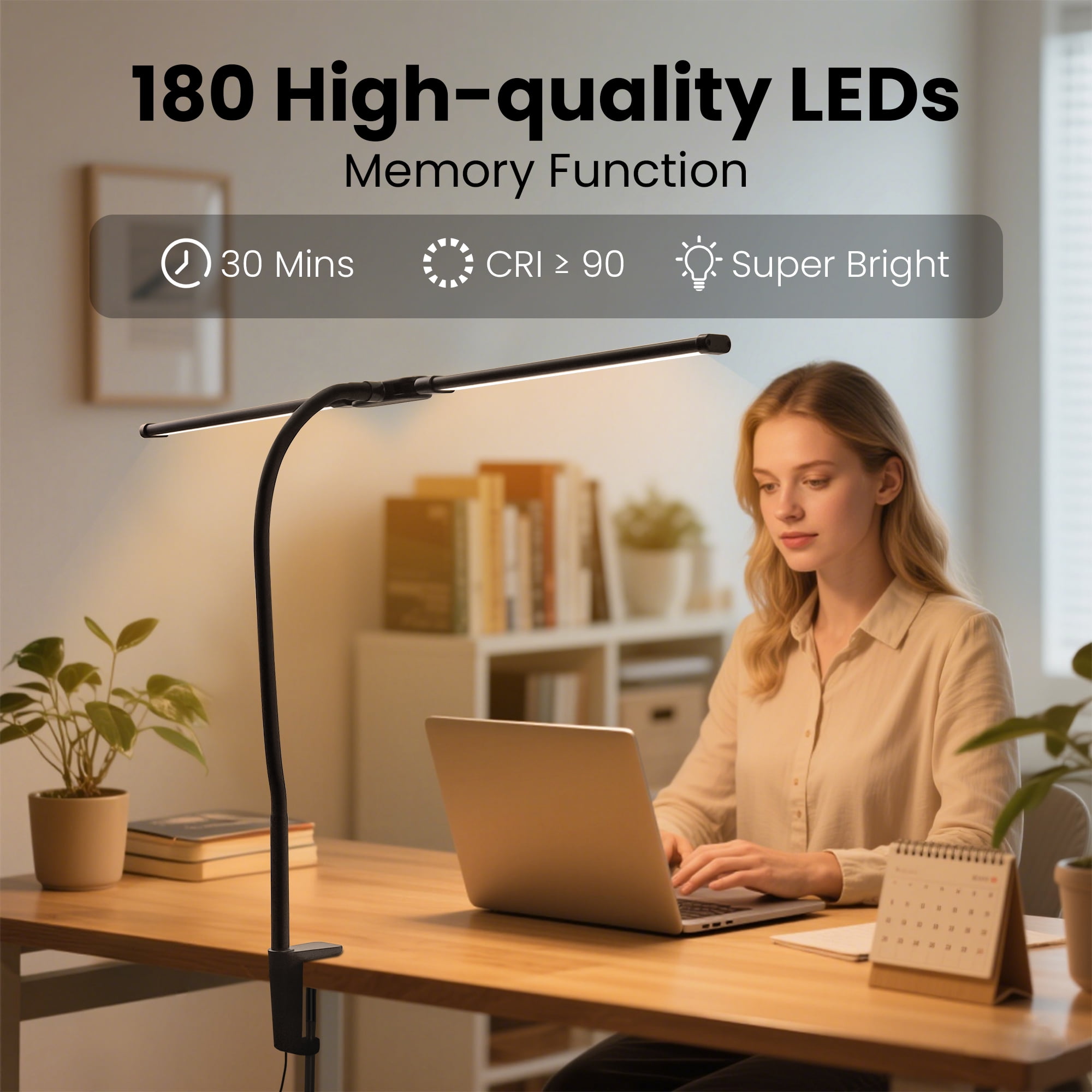 DAYBETTER LED Clip-on Desk Lamp, Double Head Reading Light, Dimmable USB Port Desk Light, 12W & 3 Color, for Home, Office,Studying