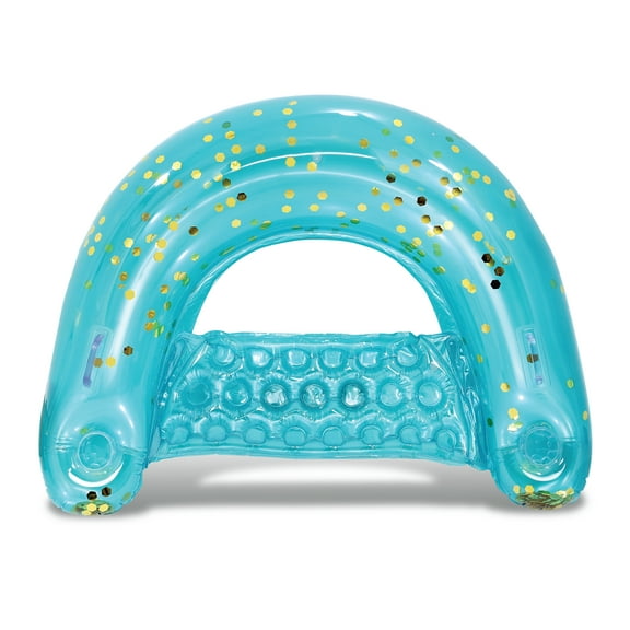 POZA Adult Inflatable Sparkle Confetti Chair Pool Float, 48"x38" with 2 Built in Cup Holders