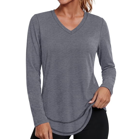 Rosvigor Womens Workout Tops Long Sleeve V Neck Tee Shirts Athletic Shirts Comfy Activewear Tops for Gym Running Yoga
