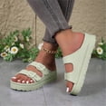 thumbnail image 2 of Rokment Women's Double Buckles Platform Slides Sandals Classic Casual Wide Width Open Toe Chunky Flat Comfortable Walking Slip on Slippers for Indoor Outdoor Waterproof Light Green Size 8.5, 2 of 7