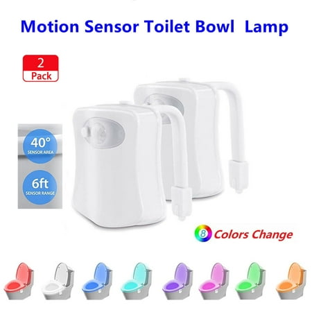 

Toilet Night Light 2 Pack Motion Sensor Activated LED Lamp Fun 8 Colors Changing Bathroom Nightlight Add on Toilet Bowl Seat