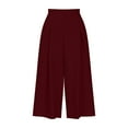 thumbnail image 4 of pstuiky Wide Leg Trousers Women, Solid Color Loose Cropped Palazzo Pants High Waisted Trousers with Pockets Simple Women Pant Summer Savings Wine M, 4 of 6