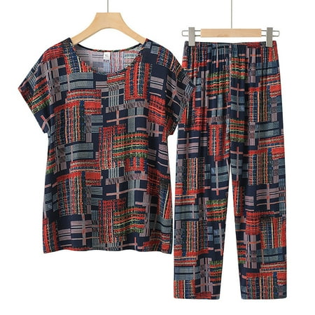 

IWRUHZY Women s Pajama Set- Sleepwear Tops with Capri Pants Casual and Fun Prints Pajama Sets