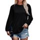 thumbnail image 1 of Mujer Top color puro cuello redondo poliéster manga larga plisada de punto otoño camiseta para el trabajo diario negro XL, 1 of 5