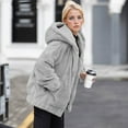 thumbnail image 2 of JGGSPWM Fleece Jacket Women Plus Size Sherpa Fuzzy Winter Coats Warm Zip Up Hooded Sweatshirt Jackets Fashion Coat with Pockets Gray M, 2 of 3