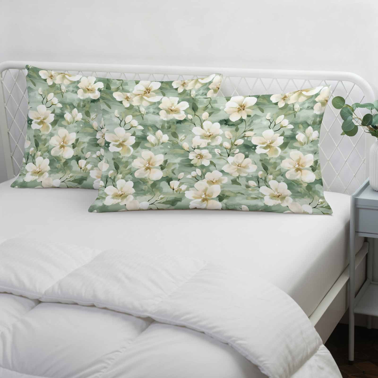 Sage Green Spring Floral Oversized Pillow Covers, Summer PlantsFarmhouse Soft Breathable Throw Pillow Cases with Invisible Zipper, Decorative Pillowcase Pillows Protectors for Sofa Bed Couch 24"x36"