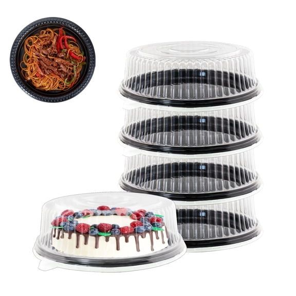 12in Plastic Round Cake Containers Pies Displaying Trays Portable Serving Tray with Clear Lid Ideal for Vegetable Catering Picnic 4pcs