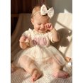 thumbnail image 3 of BemeyourBBs Infant Baby Girl First Birthday Outfit 1st Years Old Birthday Summer Clothes Letter Embroidery Bow Print Short Sleeve Smocked Romper Dress Bow Headband Set, 3 of 8
