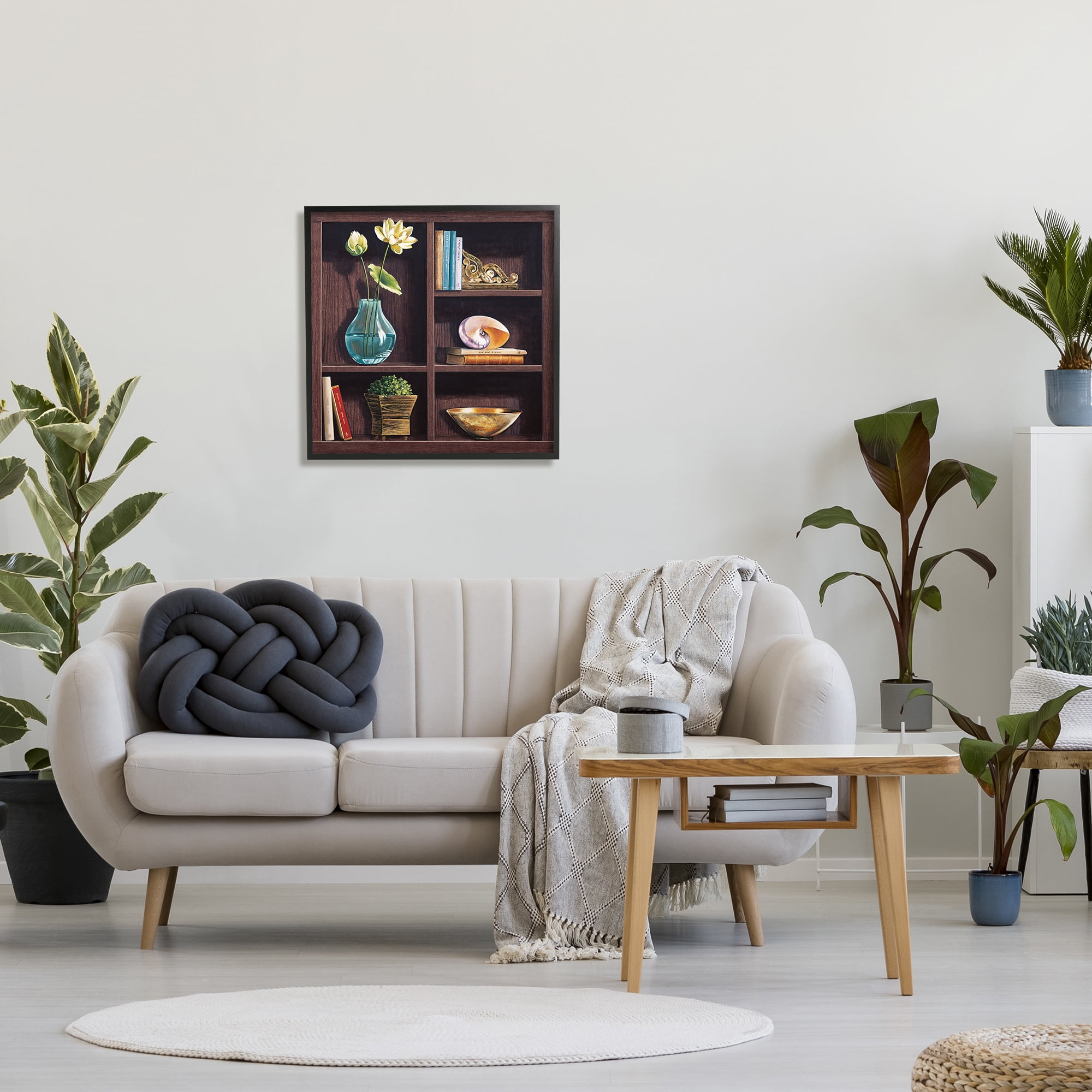 Stupell Industries Elegant Bookshelf Still-Life with Lotus Floral Vase, 24 x 24, Designed by Isabella Rossetti