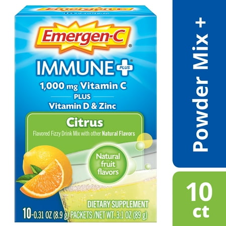 Emergen-C Immune+ (10 Count, Citrus Flavor) Dietary Supplement With Vitamin D Fizzy Drink Mix, 1000mg Vitamin C, 0.31 Ounce (Best Form Of Vitamin D Supplement)