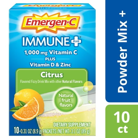 Emergen-C Immune+ (10 Count, Citrus Flavor) Dietary Supplement With Vitamin D Fizzy Drink Mix, 1000mg Vitamin C, 0.31 Ounce (Best Vitamins To Take For Immune System)