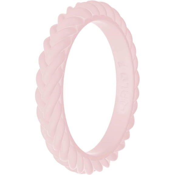 QALO Women's Blush Braid Stackable Silicone Ring – Durable Wedding Bands with Flexible Comfortable Fit – Skin-Friendly and Lightweight Design – Size 07