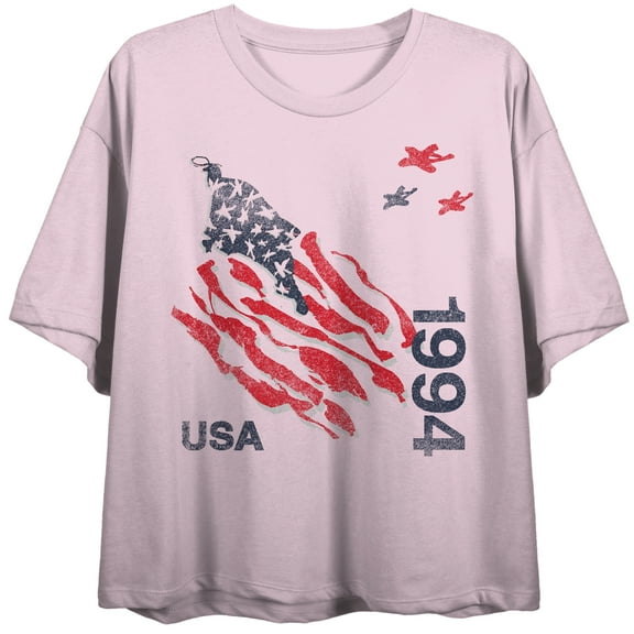 Team Gear Vintage Tattered Flag USA 1994 Women's Cradle Pink Crew Neck Short Sleeve Crop Top -Medium
