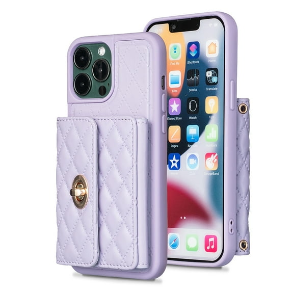 Nalacover for iPhone 14 Pro Crossbody Wallet Case, Elegant Premium PU Leather Shoulder Strap Lanyard Cover with Metal Lock Button Card Slots Soft Silicone Shockproof Case for iPhone 14 Pro,Lightpurple