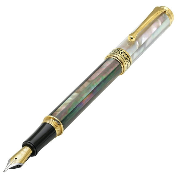 Xezo Xezo Maestro® Black and White Mother of Pearl Fountain Pen (Medium Nib) - 18K Gold Plated