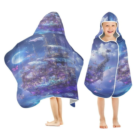 BZSMCE Towels Kids Hooded Beach Towel Purple Crystal Boat Painting Pool Bath Towel Soft