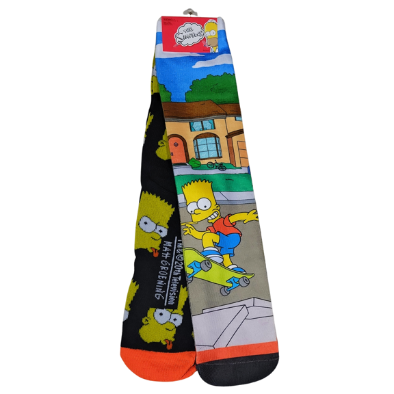 The Simpson Bart Skateboarding Mens Crew Socks Large 6-12 - 2 Pairs