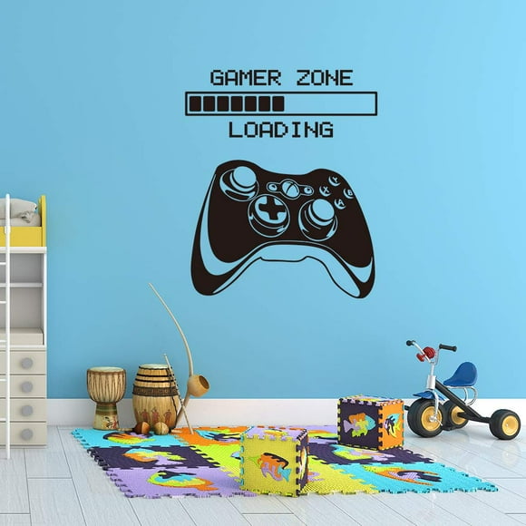 Gamer Wall Decal, Game Zone Loading Wall Stickers, Video Game Handle Controller Art Design Murals, Vinyl Joystick Wallpaper for Boys Room Home Playroom Bedroom Walls TV Background Net Bar Decoration