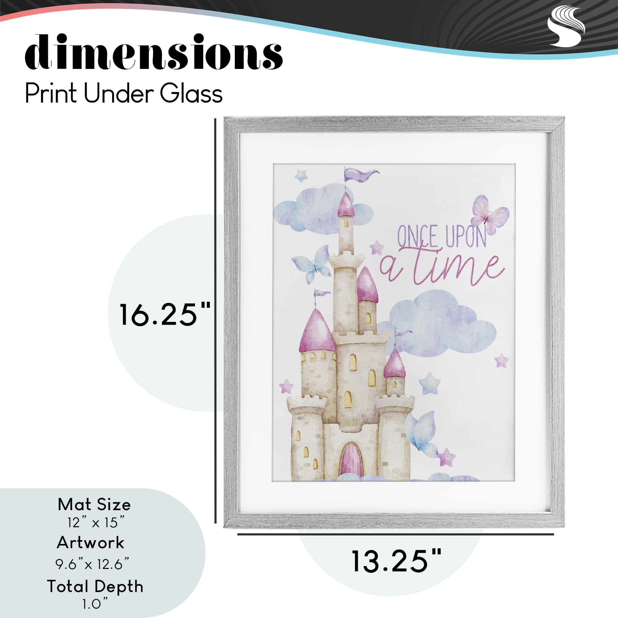 Once Upon A Time Castle Gray Framed Print Under Glass, design by Kim Allen