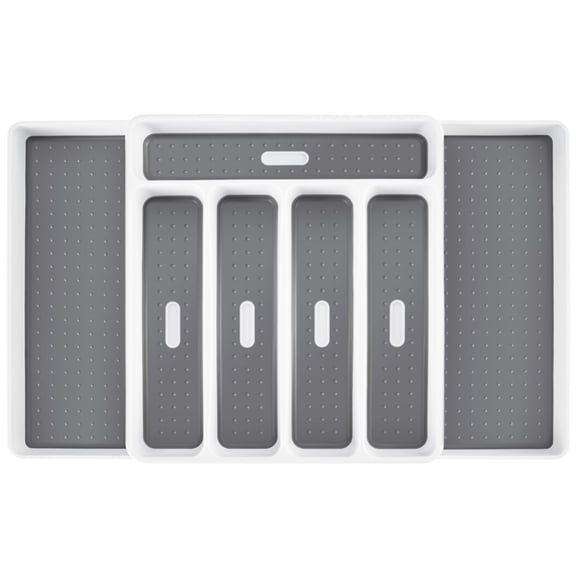 Large Expandable Silverware Drawer Organizer - 7 Compartment Adjustable Cutlery Tray, Non-Slip Kitchen Utensil Organizer for Drawers (White)