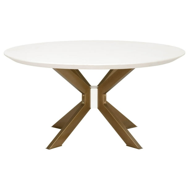 Round Concrete Top Dining Table with Sleek Pedestal Base, White and