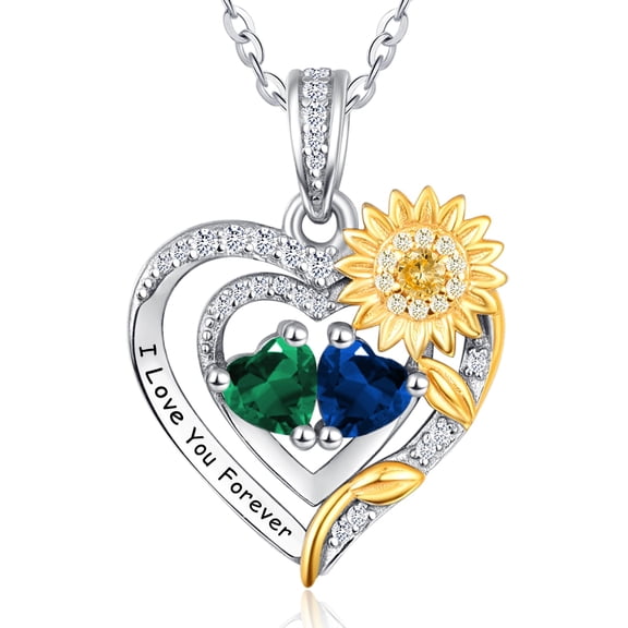 TANGPOET Sterling Silver Heart Sunflower Pendant Jewelry Emerald Sapphire May September Birthstone Necklace Anniversary Gifts for Women