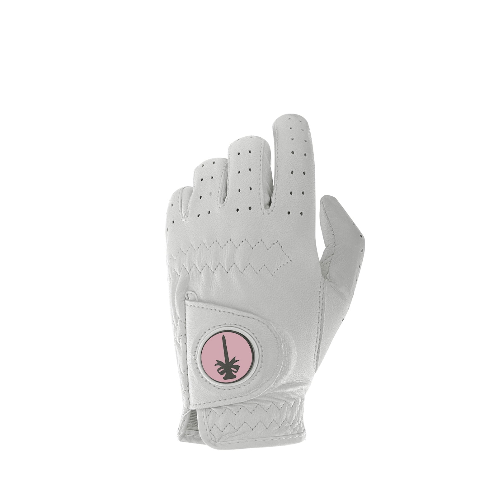 PINKTEE Womens Golf Glove White Left Hand Cabretta Leather with Ball Marker Full Finger Fit Size s m L Xl