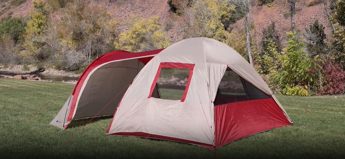 Carpa tipo domo Ozark Trail para 6 personas con área de descanso, 15 pies x 11 pies, roja y beige 3