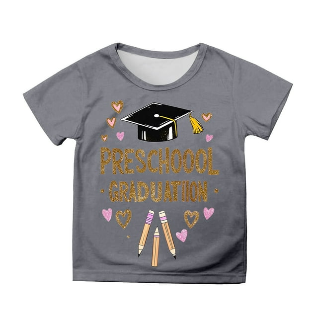 Hiiyo Toddler Girls Graduation T-Shirt Letter Cartoon Print Short Sleeve T Shirt, Sizes 3-13