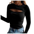 thumbnail image 1 of Birdeem Chemise Simple Côtelée à Manches Longues pour Femmes avec Découpe au Buste, Mode Aguichant, Effet Poitrine, 1 of 6