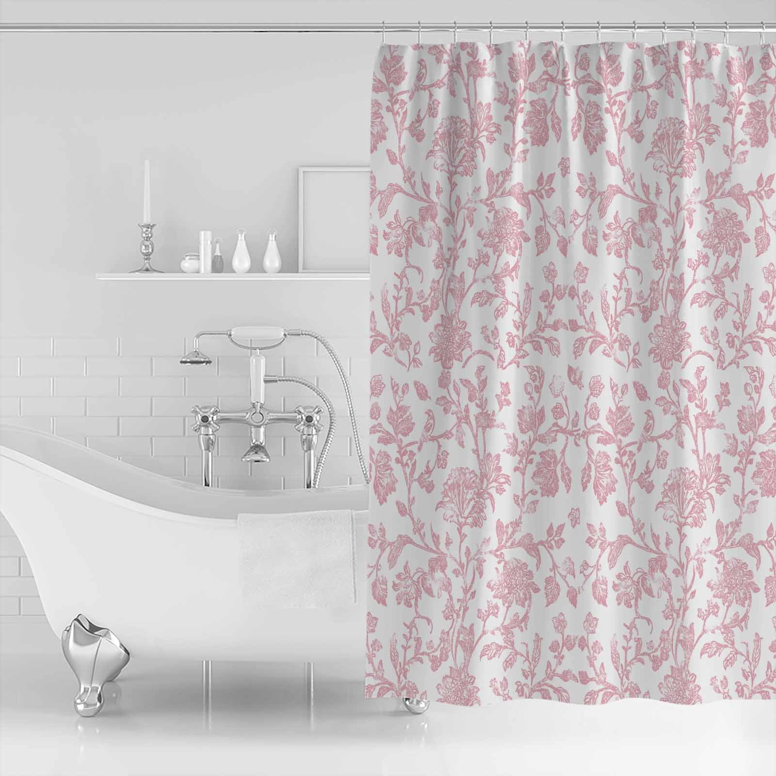 Small Stall Shower Curtain 48x72 Inch Narrow Half Size Pink Flower Bath Curtains Bathroom Decor Vintage Farmhouse Boho Leaf Spring Solid Waterproof Fabric Shower Curtain Set with Hooks 48 Inch