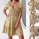 thumbnail image 2 of Vestido de cintura alta con volantes y estampado floral con mangas abullonadas y cuello cuadrado a la moda de verano para mujer Fridja bnh7063, 2 of 9