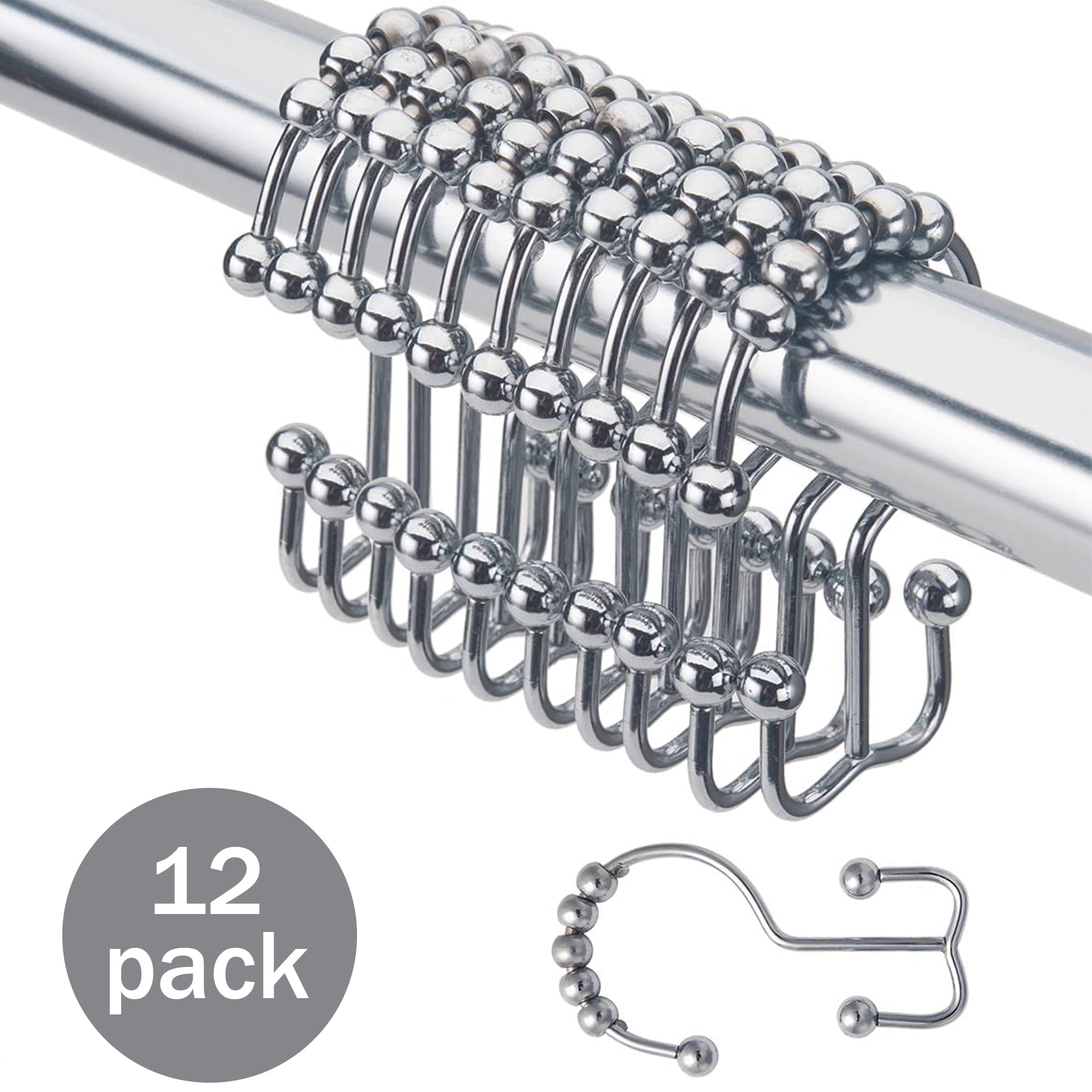 UUGEE Shower Curtain Hooks Rings Rust Resistant Double Glide Rollers