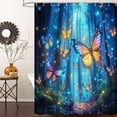 thumbnail image 5 of Navy Blue Shower Curtain Magic Fairy Tale Gemstone Blue Forest Funny Butterfly Shower Curtain for Bathroom, Modern Fabric Cloth Waterproof Bath Curtain with Hooks, 5 of 7