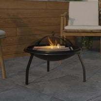 Emma Oliver 22.5" Black Iron Foldable Wood Burning Outdoor Firepit with Mesh Screen & Poker