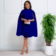 thumbnail image 3 of AURA Chiffon Midi Dress Cape Batwing Extra Long Sleeve Round Neck High Waist A-Line S-XXXL, 3 of 7