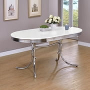 Coaster Retro Oval 60-Inch Wood Top Dining Table, White and Chrome