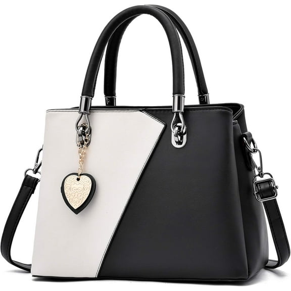 Kwuty Womens Leather Handbags Purse Top-handle Bags Contrast Color Stitching Totes Satchel Shoulder Bag for Ladies