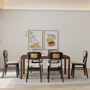 Guyou Rattan Dining Chairs Set of 2, Farmhouse Black Wooden Dining Side Chairs, Mid Century Modern Linen Upholstered Kitchen Chairs with Cane Back for Dining Room Kitchen Living Room, Beige