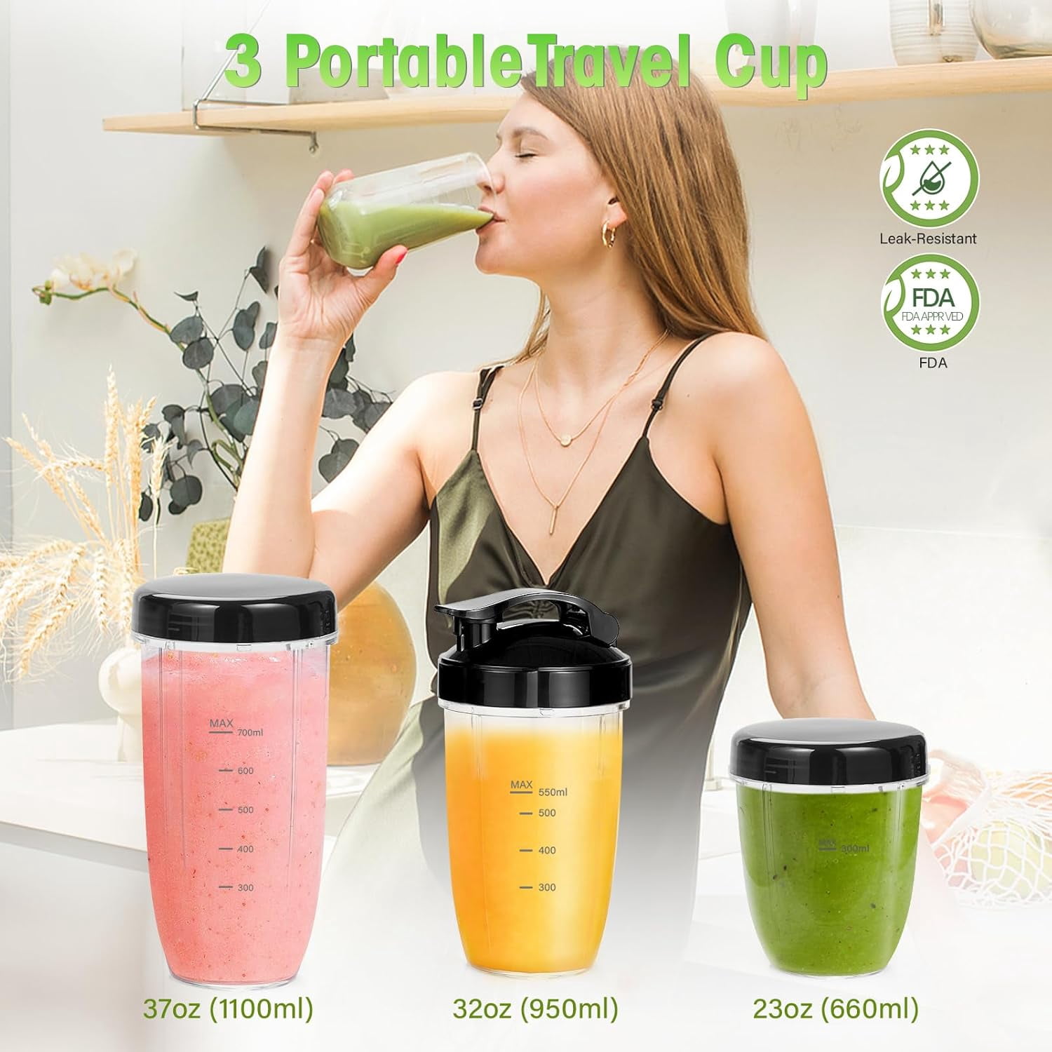 1200W High-Performance Blender with 2 6-Fin Blades, Ice Crushing Smoothie Blender for Home & Office