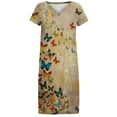 thumbnail image 4 of ICHUANYI Clearance Womens Short Sleeves Dresses Fashion Flowers Printed Waist Sundress V-Neck Knee-length Dress(Yellow, XL) ICHUANYI WER2023081117301, 4 of 5