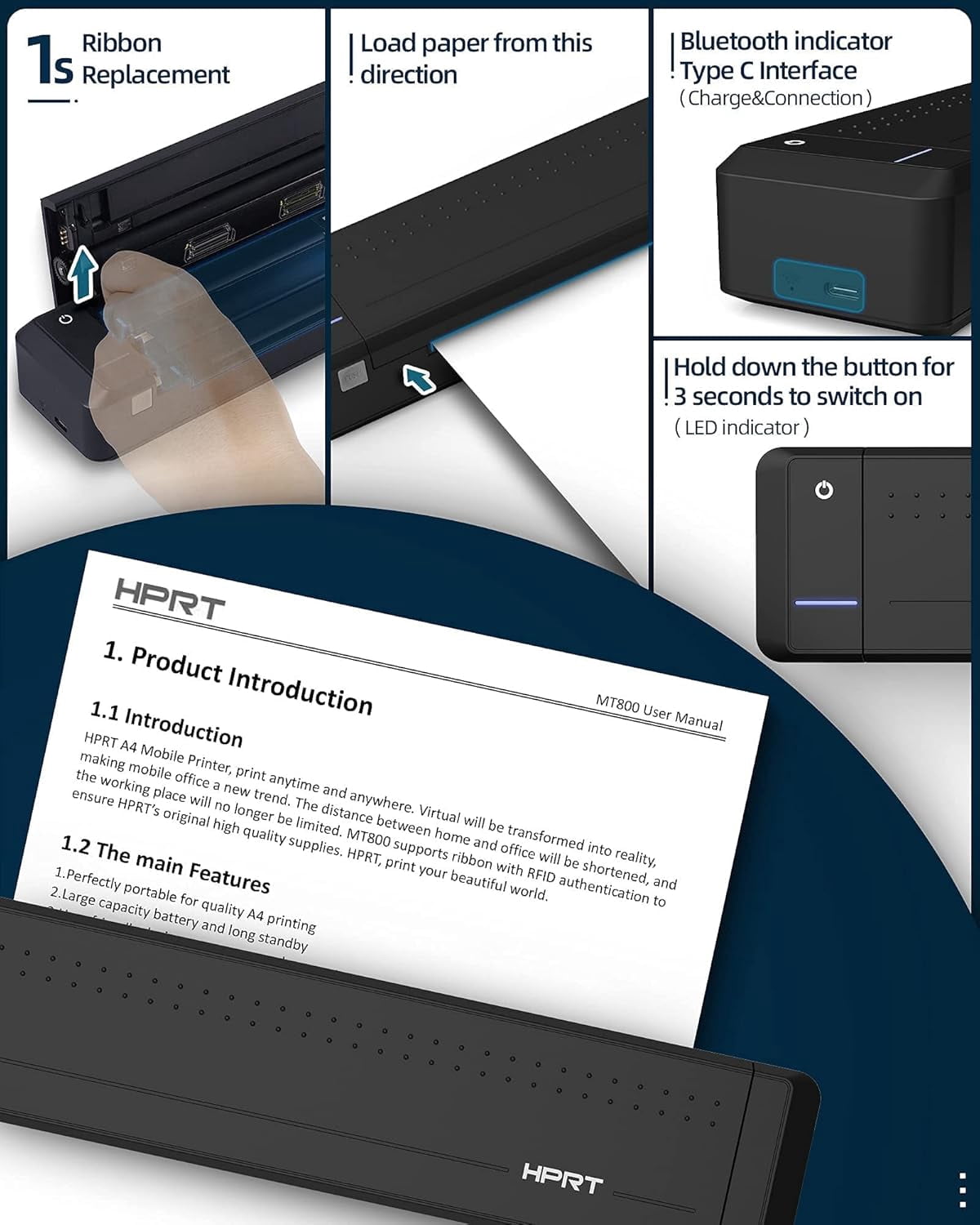 Restored HPRT MT800 Portable Printer Wireless for Travel Bluetooth Android iPhones Laptops Printing with Case (Refurbished)