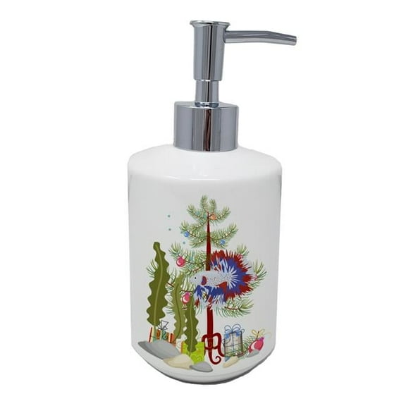 7 x 3.5 in. Unisex Comb Tail Betta Merry Christmas Ceramic Soap Dispenser
