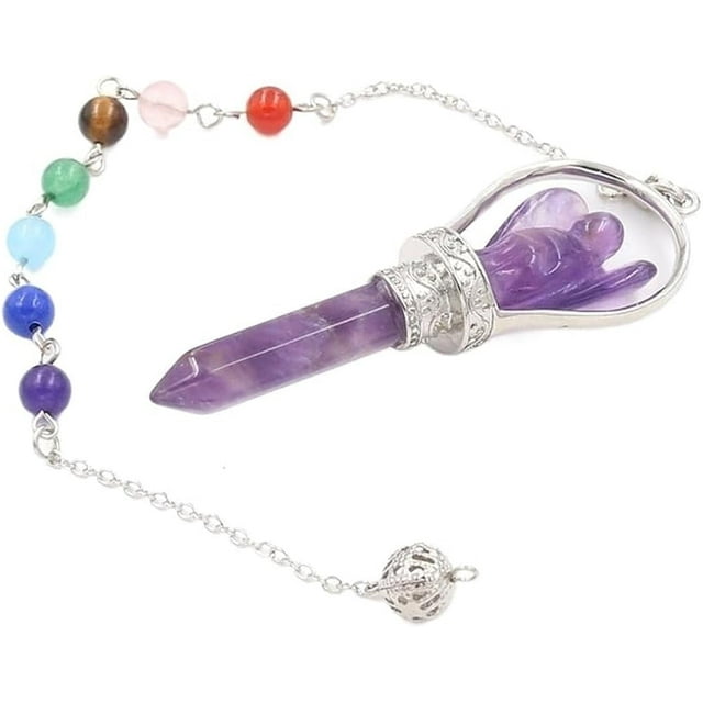 Pendentif Améthyste Chakra Dowsing Pendule Pierre Améthyste Ange Sceptre de Guérison Wicca, Améthyste Violette