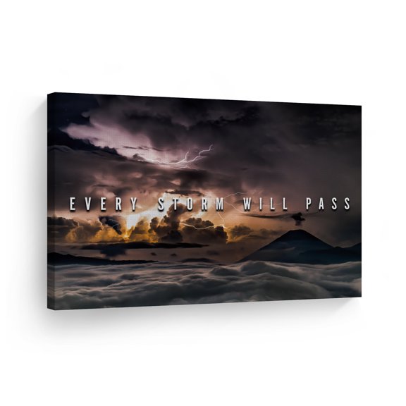 Smile Art Design Every Storm Will Pass Inspiring Quote Lightning Cloudy View Motivational Canvas Wall Art Inspirational Wall Art Entrepreneur Quote Print Modern Office Decor Gift Ready to Hang 11x17