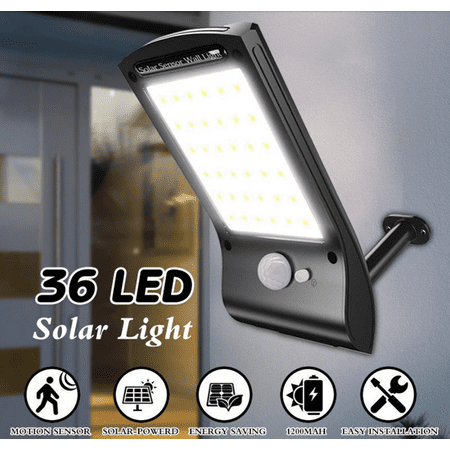 

Toyella Solar Powered 36 LED PIR Motion Sensor Waterproof Street Security Light Wall Lamp for Outdoor Garden Black