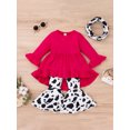 thumbnail image 3 of Xingqing Toddler Baby Girls Automne Clothes 3pcs Volant Robe à Manches Longues Tops + Pantalon Évasé + Ensemble de Foulard Rose Rouge 3-4 Ans, 3 of 9