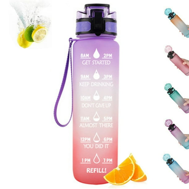 Motivational Water Bottle with Time Marker & Straw BPA Free