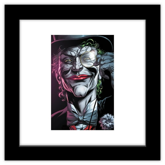 Gallery Pops DC Comics Batman - Three Jokers #2 Joker Top Hat & Monocle Premium Variant Cover Jason Fabok Wall Art, Black Framed Version, 12" x 12"